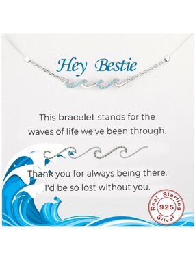 Friendship Bracelets for Women, 925 Sterling Silver Wave Gift for Best Friends